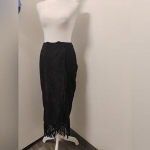 Vintage 1980s 1990s Lew Magram Fringe Wrap Leather Suede Skirt